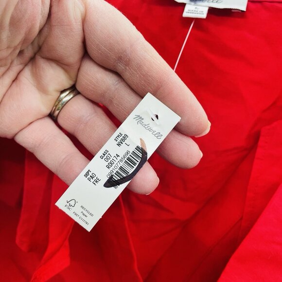 Madewell Womens Size Large Ruffled Y-Neck Top in Cotton-Silk in Festival Red 349 - Picture 7 of 9